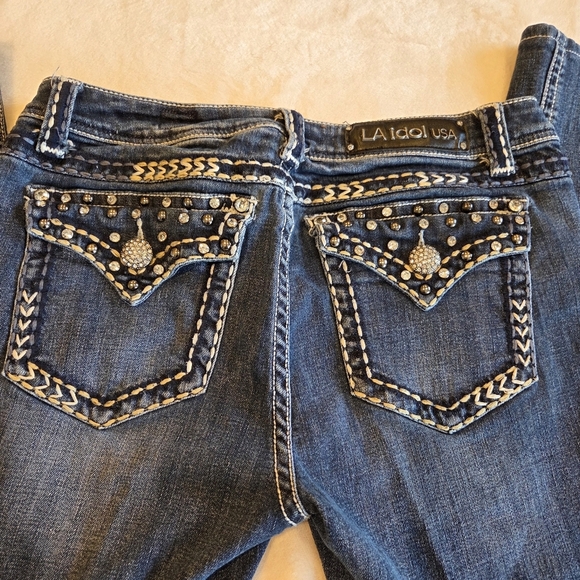 ‼️3/$30‼️ LA IDOL Thick Stitch Bling Crystals Blue Denim Jeans  13 Juniors - Picture 1 of 14